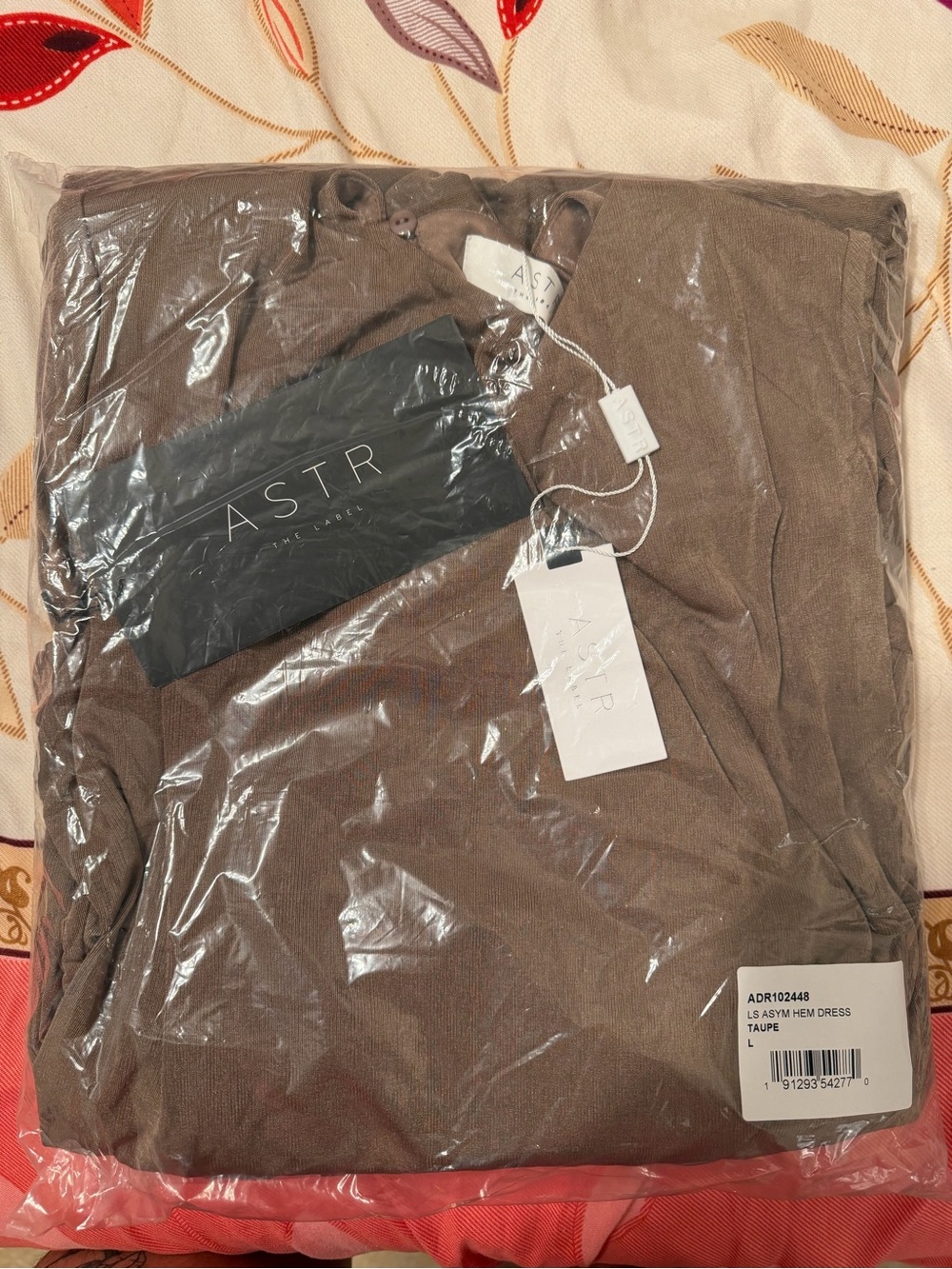 ASTR the Label Asymmetrical Ruffle Long-Sleeve Dress in Taupe - Picture 6 of 6